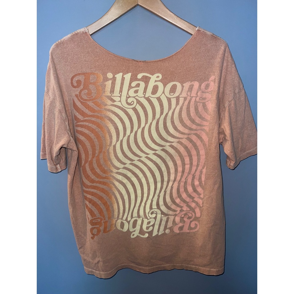 Billabong Womens XS Peach Retro Psychedelic Wave Graphic Oversized T-Shirt